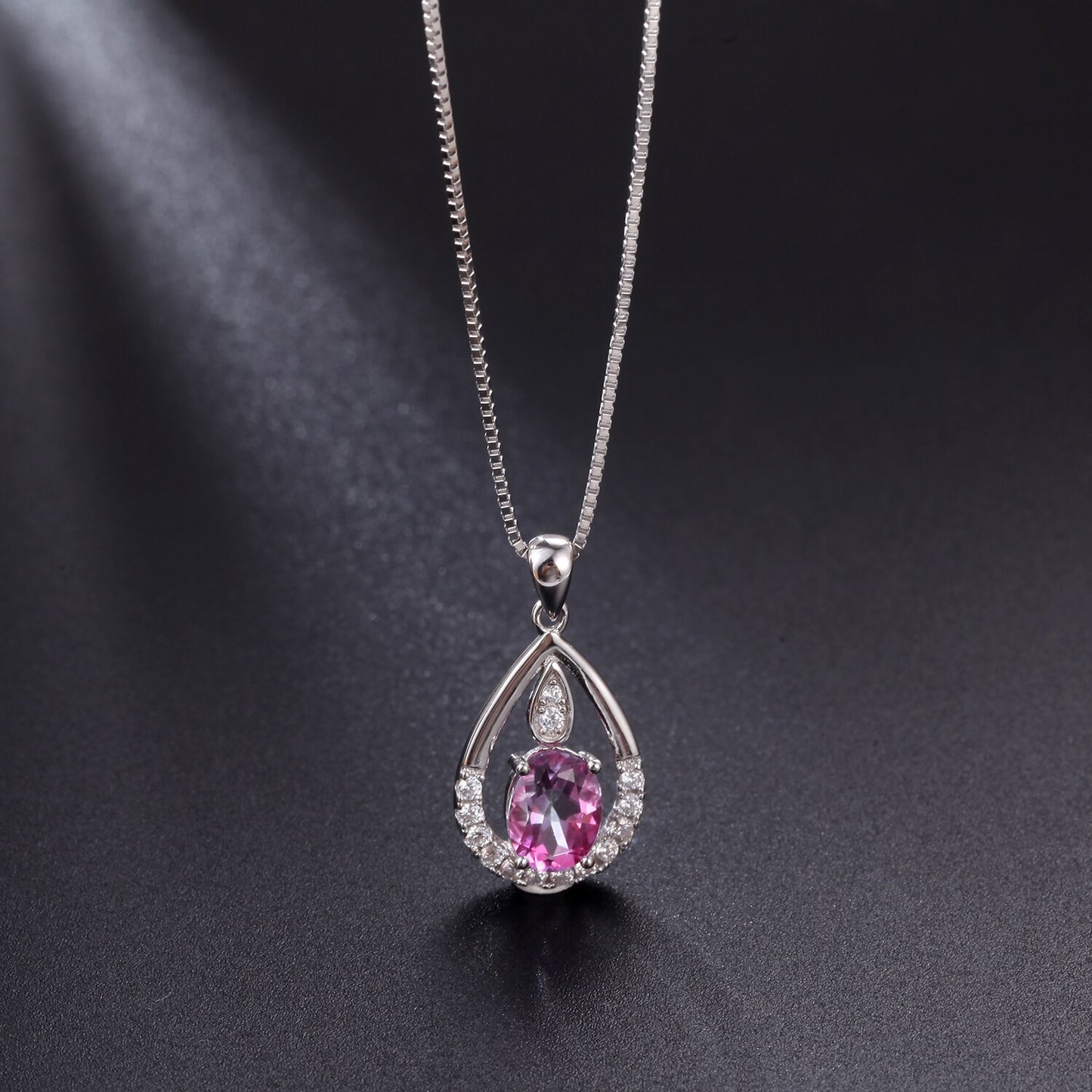 Gem&#39;s Ballet December Birthstone Topaz Necklace 6x8mm Oval Pink Topaz Pendant Necklace in 925 Sterling Silver with 18&quot; Chain