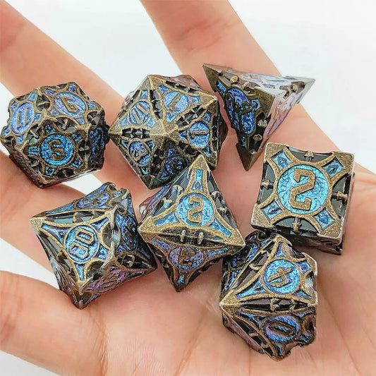 7Pcs Metal Polyhedral Dice Set Cool Metal Dices Table Games Accessory For D&d DND D6 D8 D10 D12 D20