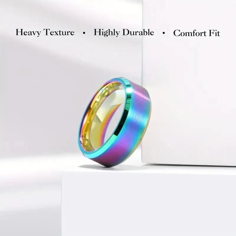 Simple 8mm Rainbow Color Stainless Steel Rings For Men Women Colorful Matte Brushed Men Rings Wedding Band Jewelry Drop Shipping