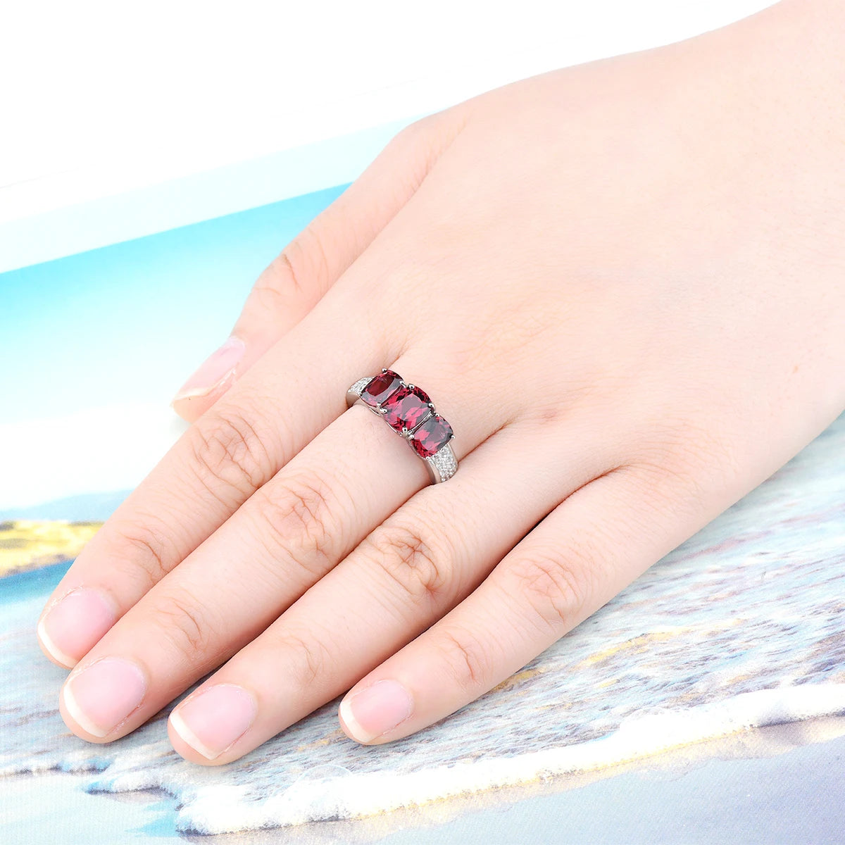 Natural Genuine Rhodolite Garnet Solid Silver Rings 4.2 Carats Women Romantic Gemstone Fine Jewelry Elegant Classic Style