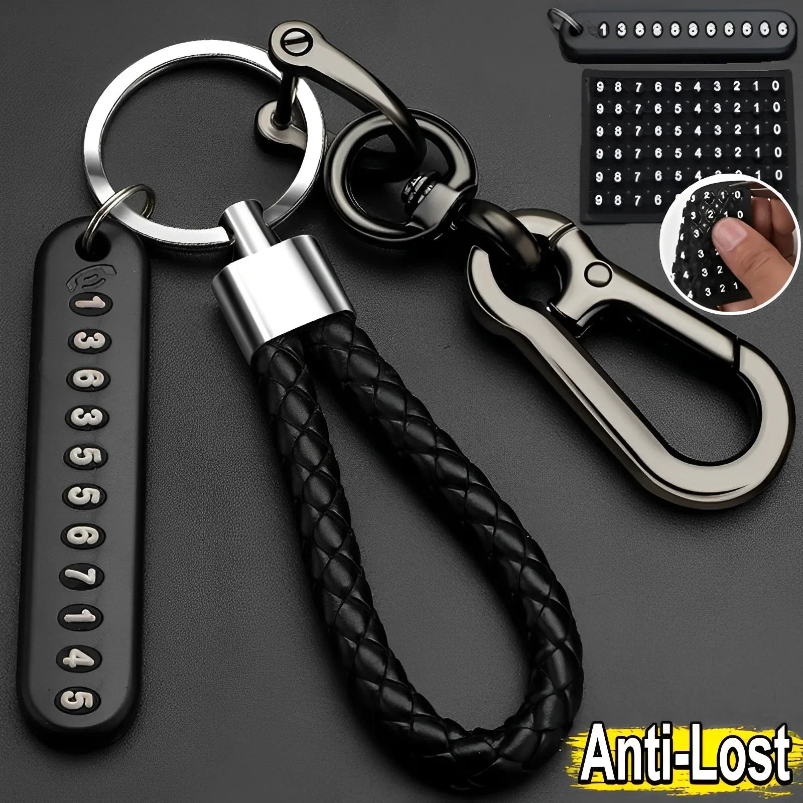 Anti-Lost Key Rings DIY Senile Dementia Mom Dad's Phone Number Card Pendant Keychain Waxed Leather Rope Lobster Clasp Key Chain