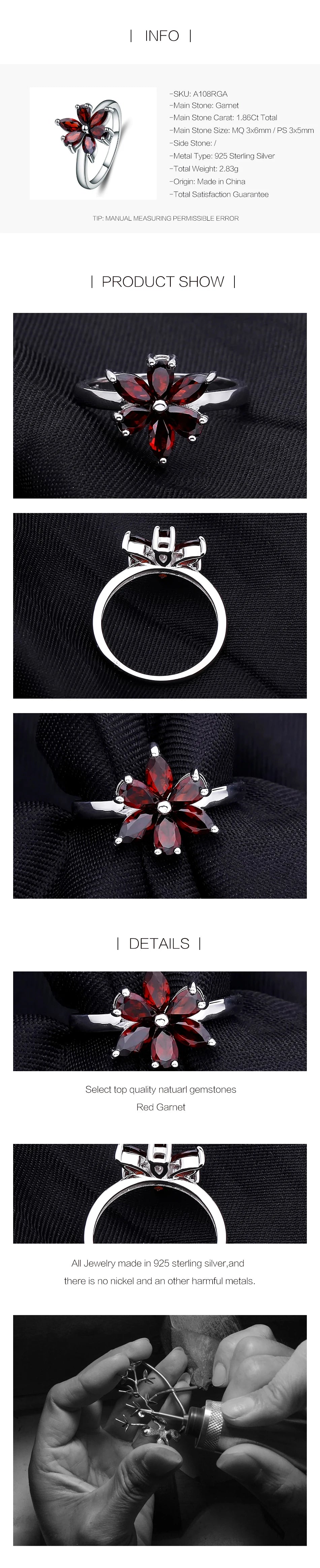 Gem's Ballet 585 14K 10K 18K Gold 925 Silver Ring Natural Garnet Rings Trendy Romantic Flower Engagement Rings For Women Party