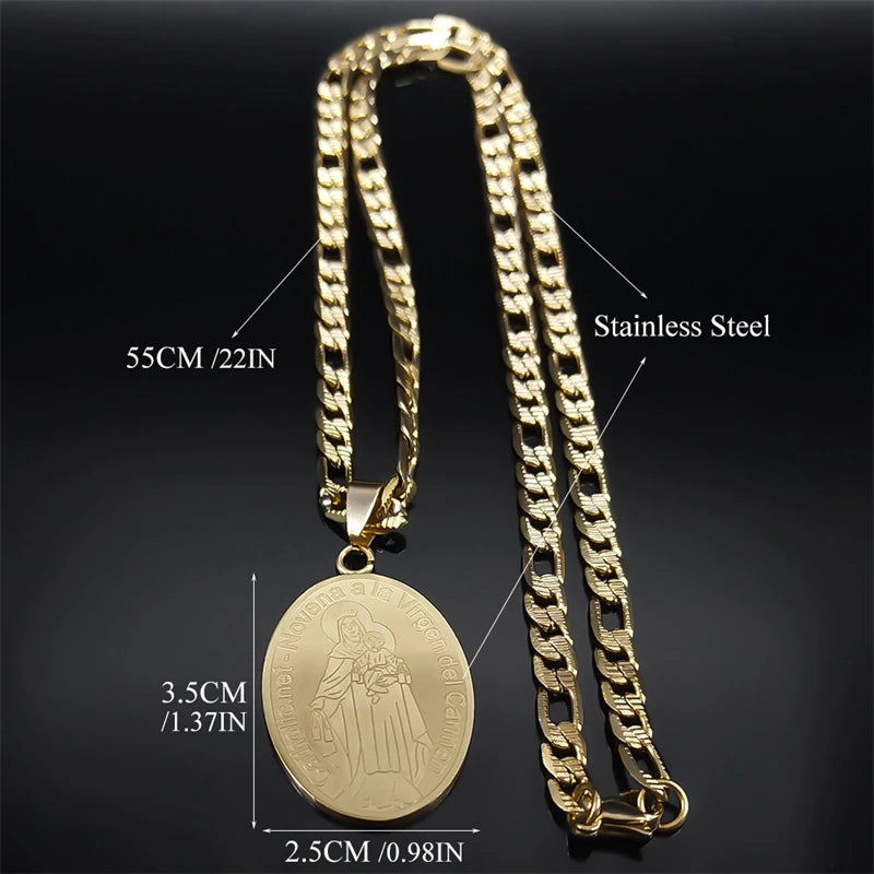 Catholic Virgin Mary Madal Necklace Men Women Stainless Steel Necklaces Jewelry Gift Novena a La Virgen Del Carmen NZZZ137S05