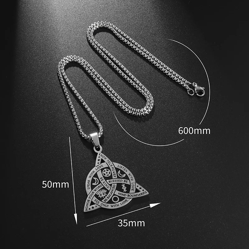 Stainless Steel Vintage Irish Celtic Trinity Knot Pendant Wiccan Witch Knot Moon Star Totem Necklace Men's Fashion Lucky Jewelry