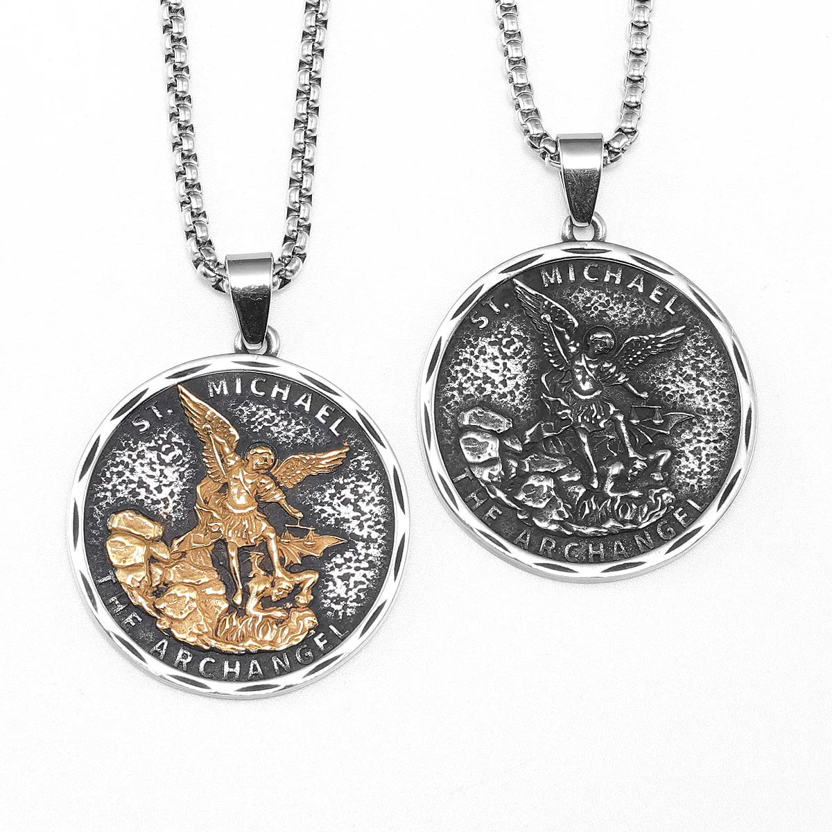 Archangel St.Michael Guardian Amulets Stainless Steel Men Necklaces Pendant Chain Punk For Women Fashion Jewelry Gifts Wholesale