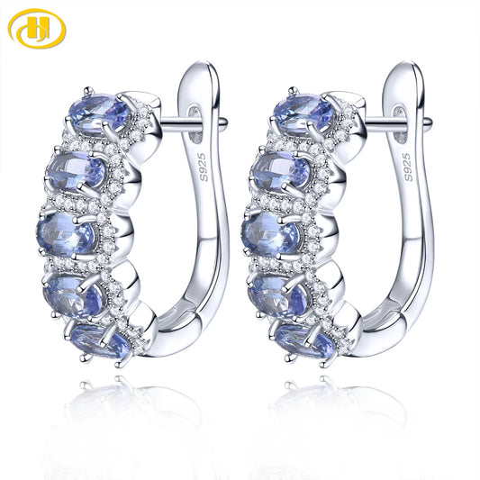 Natural Tanzanite Sterling Silver Clip Earring 2.3 Carats Genuine Light Blue Gemstone Classic Romantic S925 Fine Jewelry Style