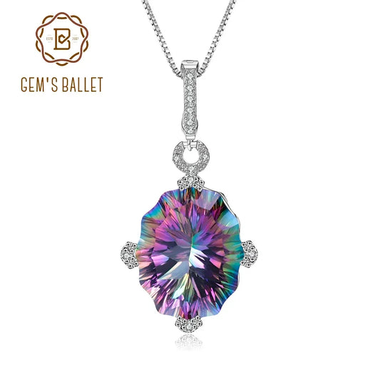 GEM'S BALLET 24.21Ct Irregular Shape Natural Rainbow Mystic Quartz Pendant Necklace 925 Sterling Silver for Women Fine Jewelry