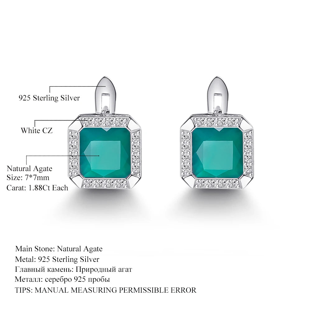 GEM'S BALLET 3.77Ct Natural Green Agate Gemstone Vintage Stud Earrings 925 Sterling Silver Fine Jewelry For Women Drop Shipping