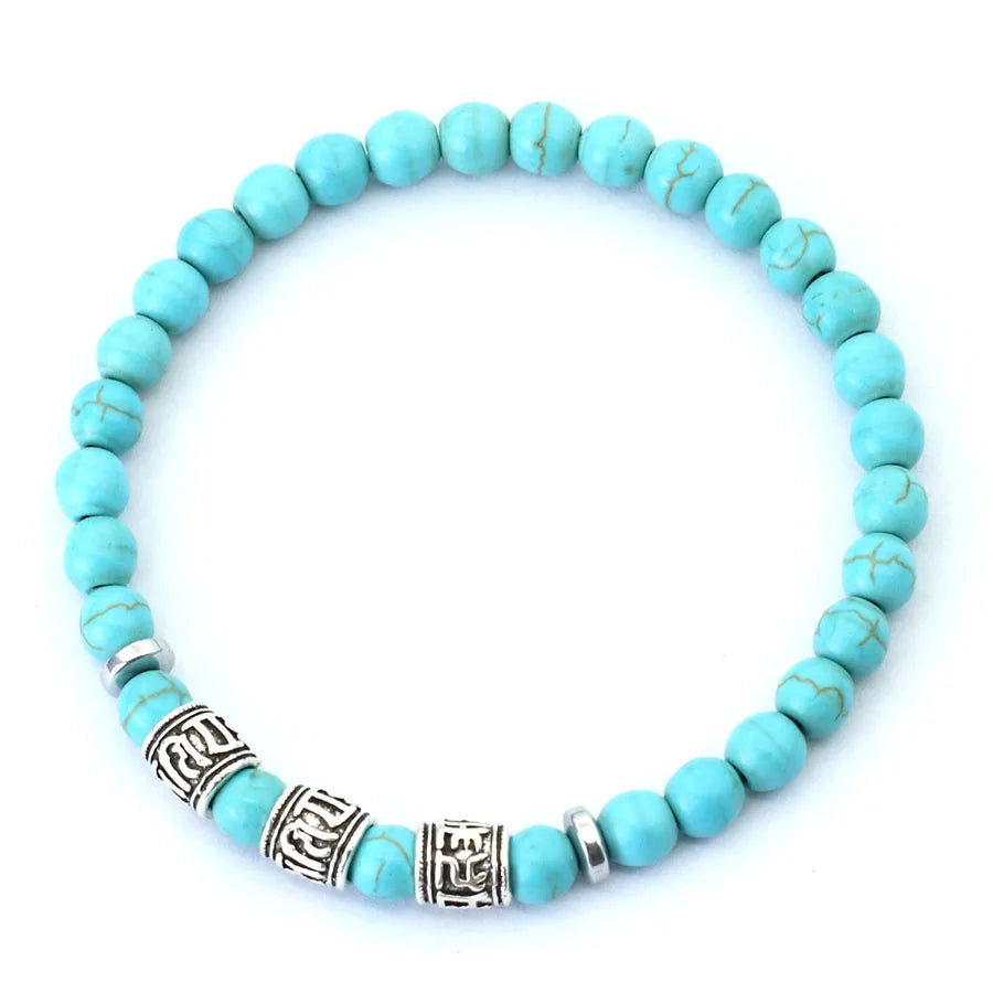 Noter Mantra Bracelet For Men 6mm Howlite Lava Tiger Eyes Beads Braslet Viking Accessories Pulseras Para Hombre Tibet Braclet