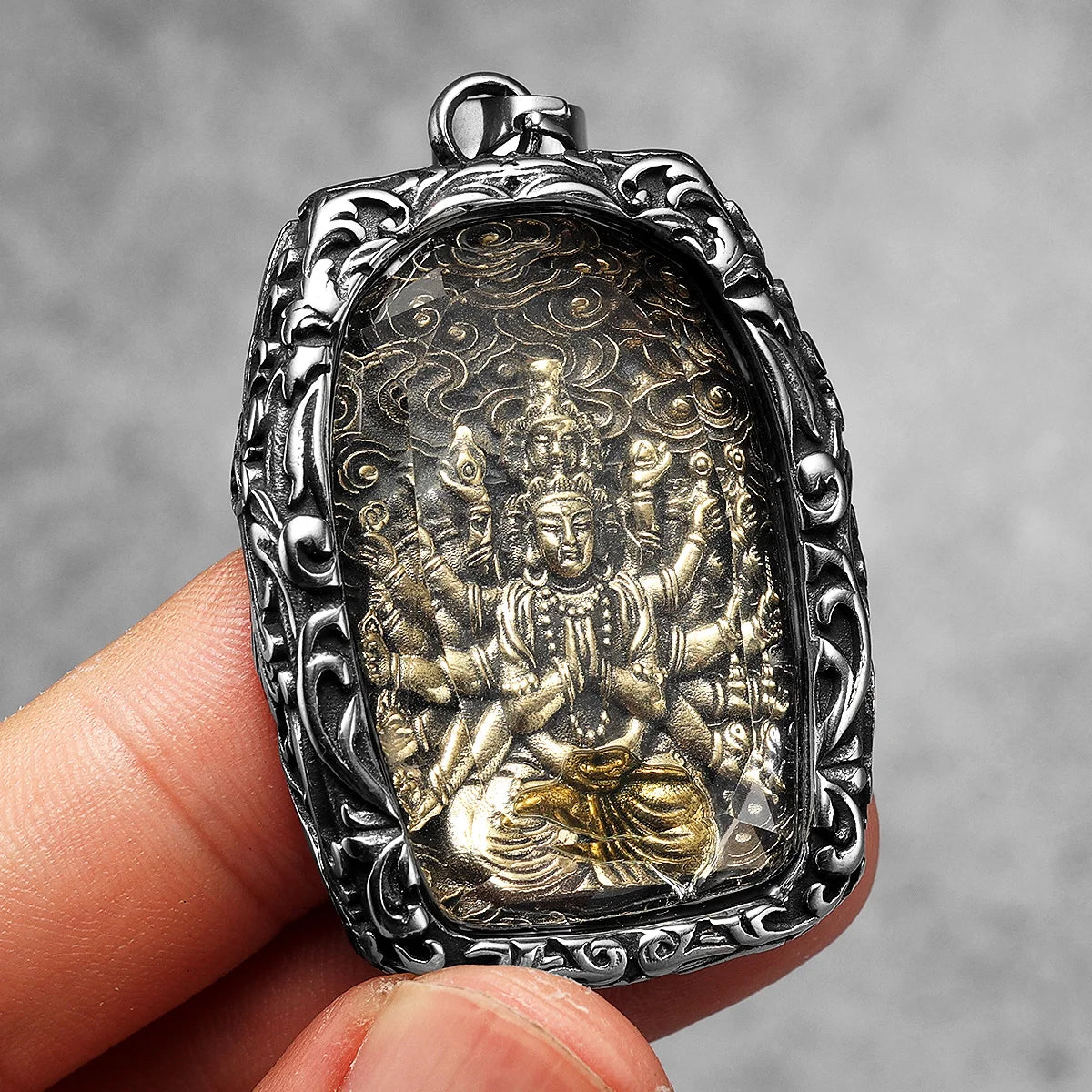 Buddhism Buddha Glass Stainless Steel Men Necklaces Pendant Chain Powerful Amulet Vintage Cool For Women Jewelry Gifts Wholesale
