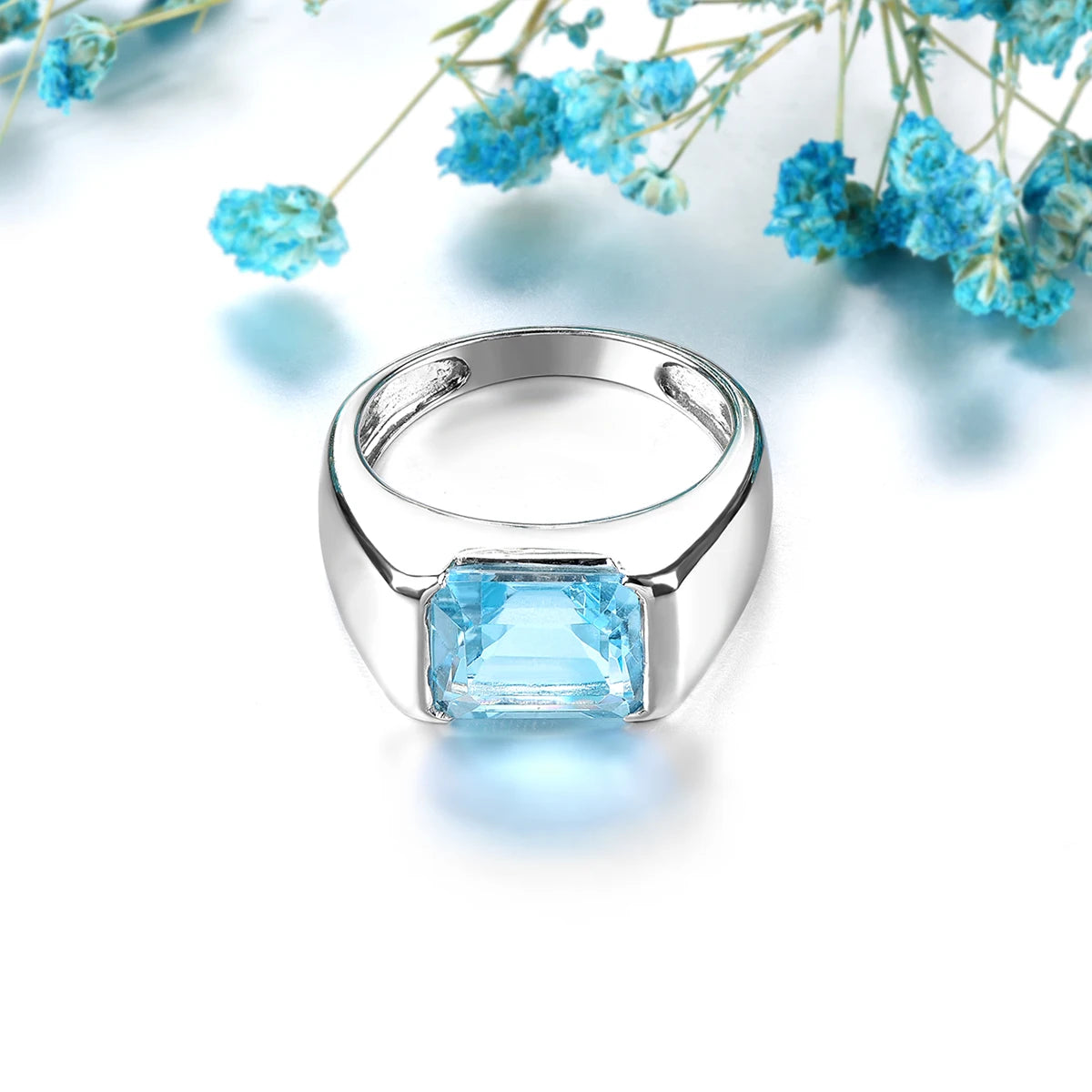 Natural Sky Blue Topaz Sterling Silver Rings 5.8 Carats Genuine Gemstone Topaz Unisex Classic Style Christmas New Year Celebrate