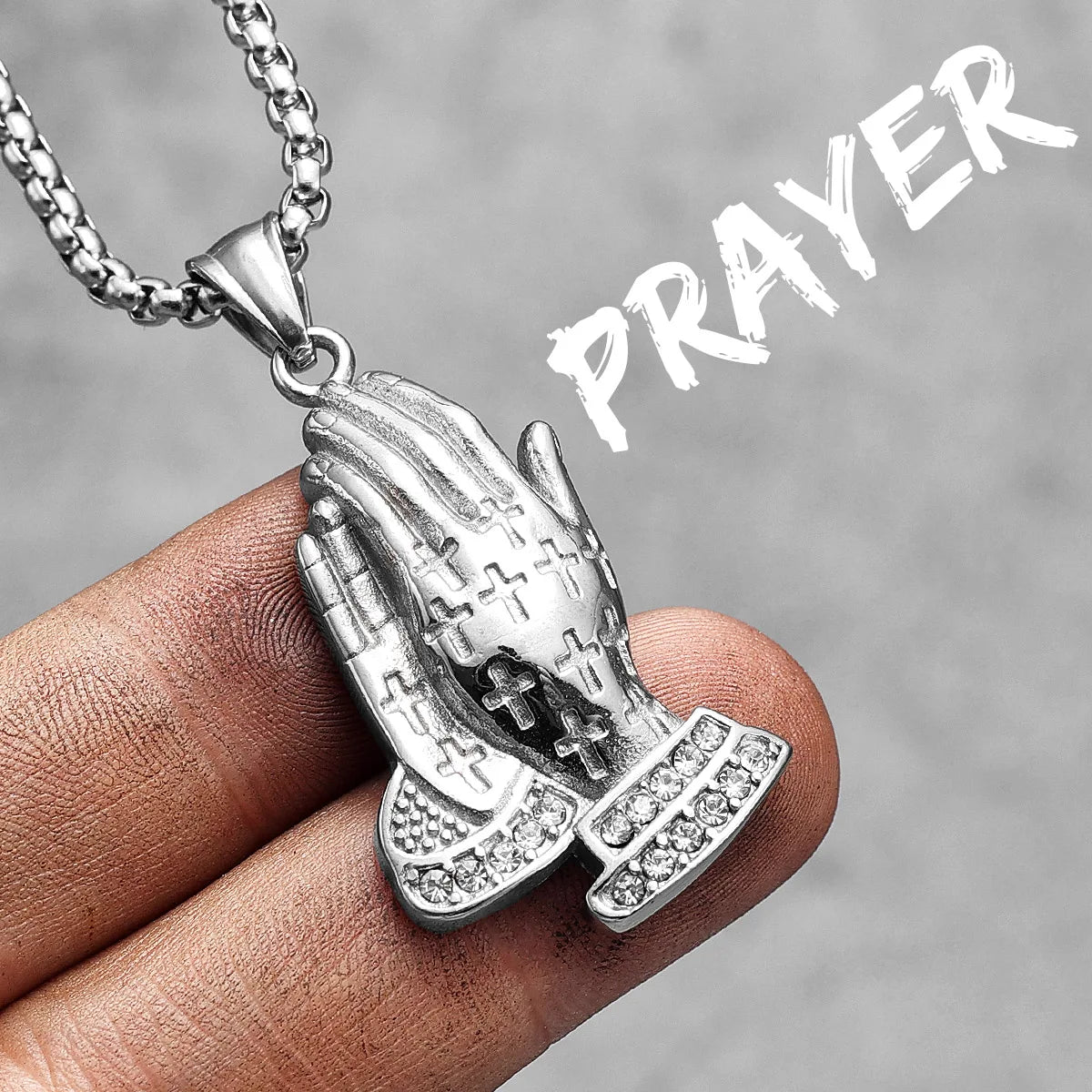 Paryer Hands Stainless Steel Men Necklaces Pendant Chain Cross Amulet Vintage New In For Women Fashion Jewelry Gifts Wholesale