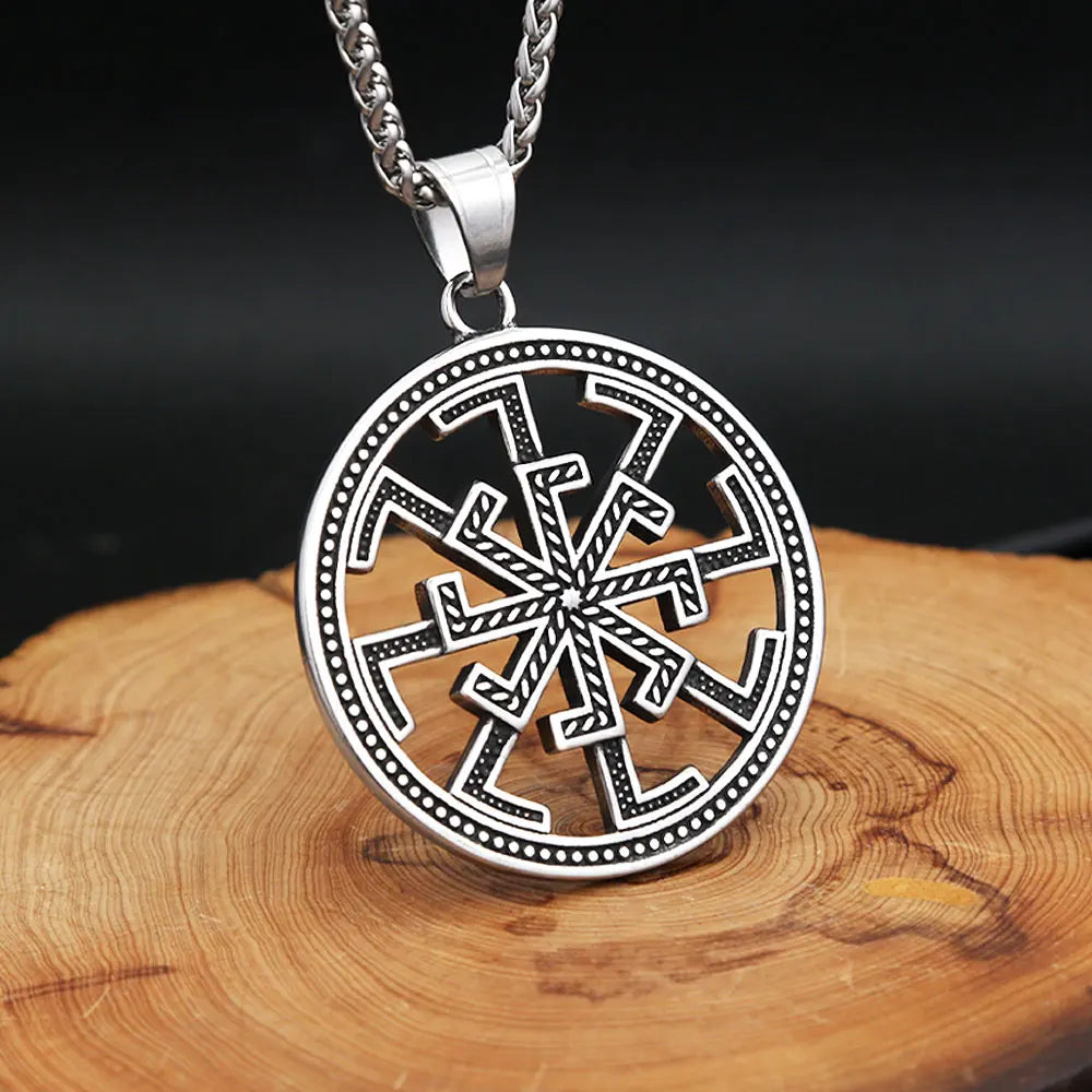 Vintage Fashion Slavic Kolovrat Symbol Pendant For Men Nordic Stainless Steel Vikings Celtic Knot Necklace Amulet Jewelry Gifts