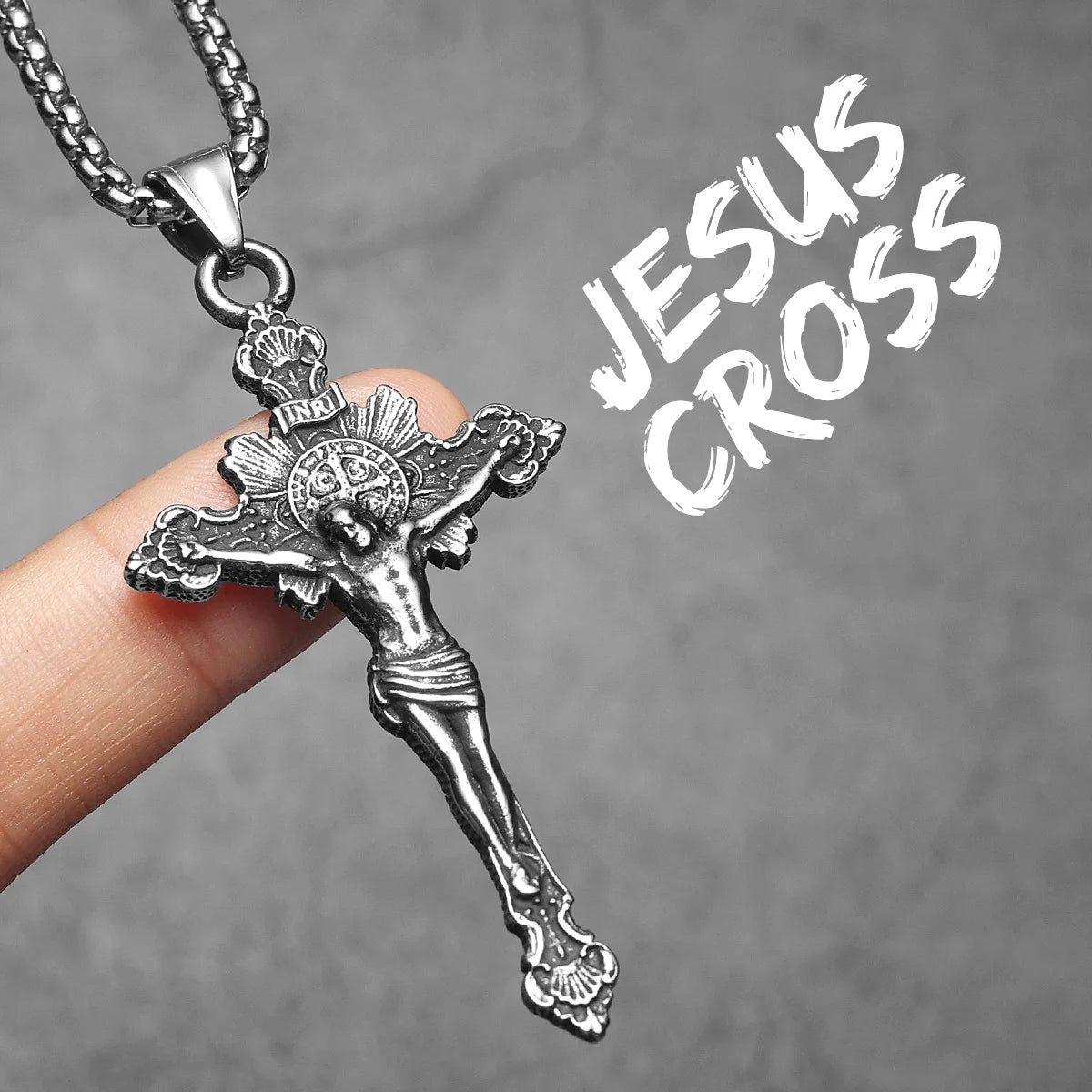 INRI Jesus Cross Exorcism Amulets Stainless Steel Men Necklaces Pendant Chain Punk For Women Fashion Jewelry Gifts Wholesale