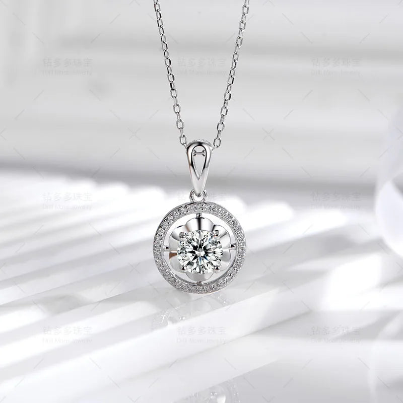 S925 Silver Inlaid Moissanite 1 Carat Women's Necklace Classic Simple Temperament Pendant Jewelry In Stock