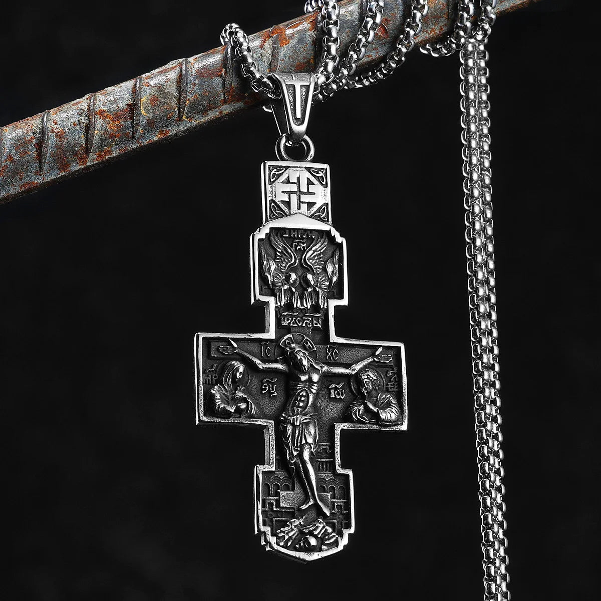 Retro Carving Jesus Cross Stainless Steel Men Necklaces Pendant Chain Punk For Women Fashion Jewelry Gifts