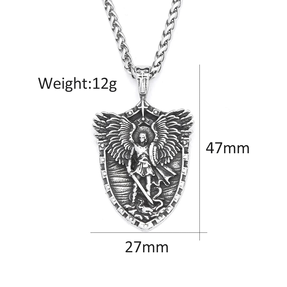 Fashion Vintage Stain Michael With Angel Wings Pandent Necklaces For Men Women Stainless Steel Biker Amulet Jewelry Dropshipping