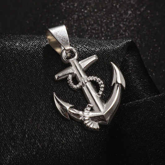 Stainless Steel Nautical Anchor Necklace Vintage Navy Mooring Rope Anchor Pendant Men's Punk Hip Hop Rock Trendy Jewelry