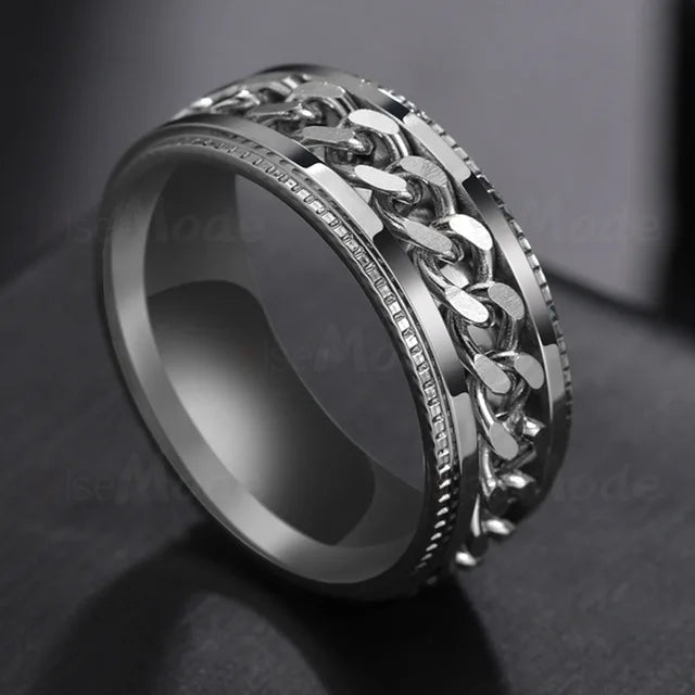 Cool Stainless Steel Rotatable Men Ring High Quality Spinner Chain Punk Women Jewelry for Party Gift WHITE