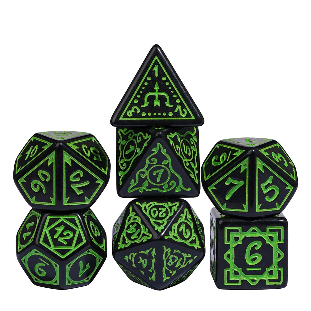 Poludie 7Pcs/Set New Dice Set Druid Green Marbled D4~D20 DND Polyhedral Dice for Role Playing Dice Board Game D&D Black Green China