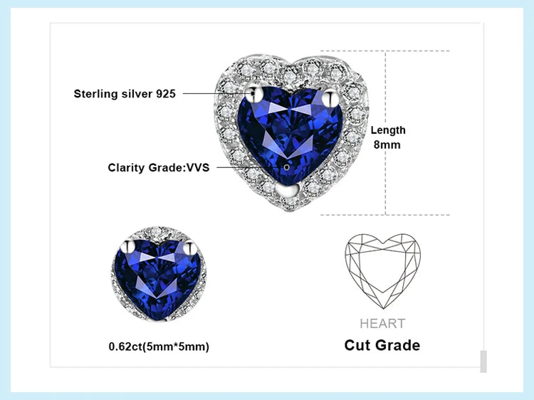 JewelryPalace Heart Created Blue Sapphire 925 Sterling Silver Pendant Necklace for Woman Gemstone Fine Jewelry Fashion Gift 45cm