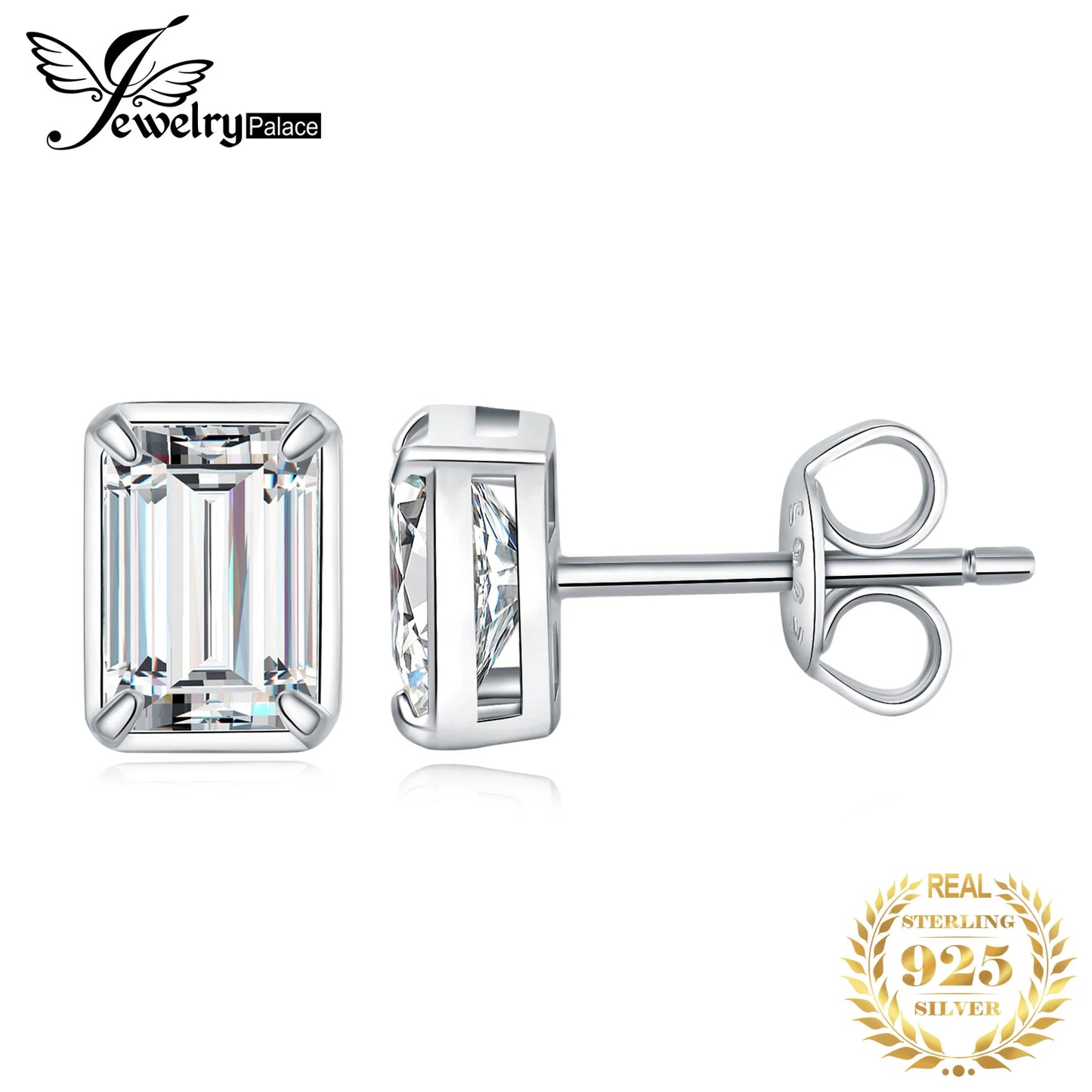JewelryPalace Emerald Cut 5A Cubic Zirconia Wedding Engagement 925 Sterling Silver Stud Earrings for Woman Anniversary Gift