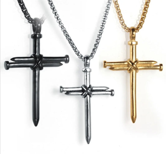 Vintage Nail Cross Necklace for Women Men Retro Fashion Cross Pendant Clavicle Chain DIY Jewelry Accessories Gift Gothic Decor