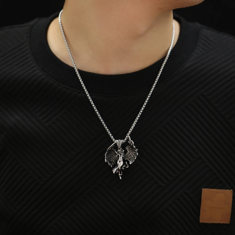 Fashion Stainless Steel Fallen Angel Necklace for Woman Punk Angel Wings Pendant Unique Simple Couple Gift Jewelry Accessories