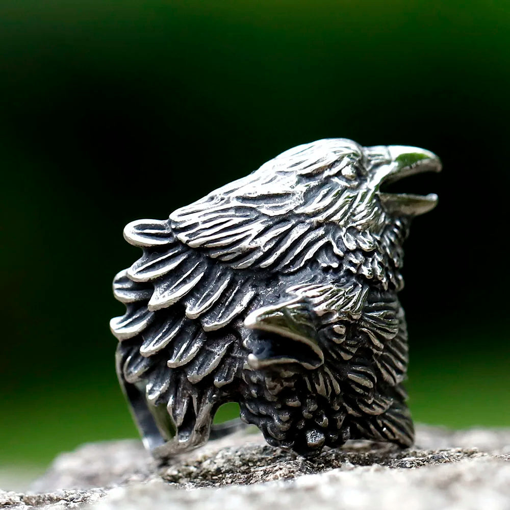 2023 NEW Men's 316L stainless steel rings Nordic VIKING Odin Double headed bird headed animal ring Amulet Jewelry