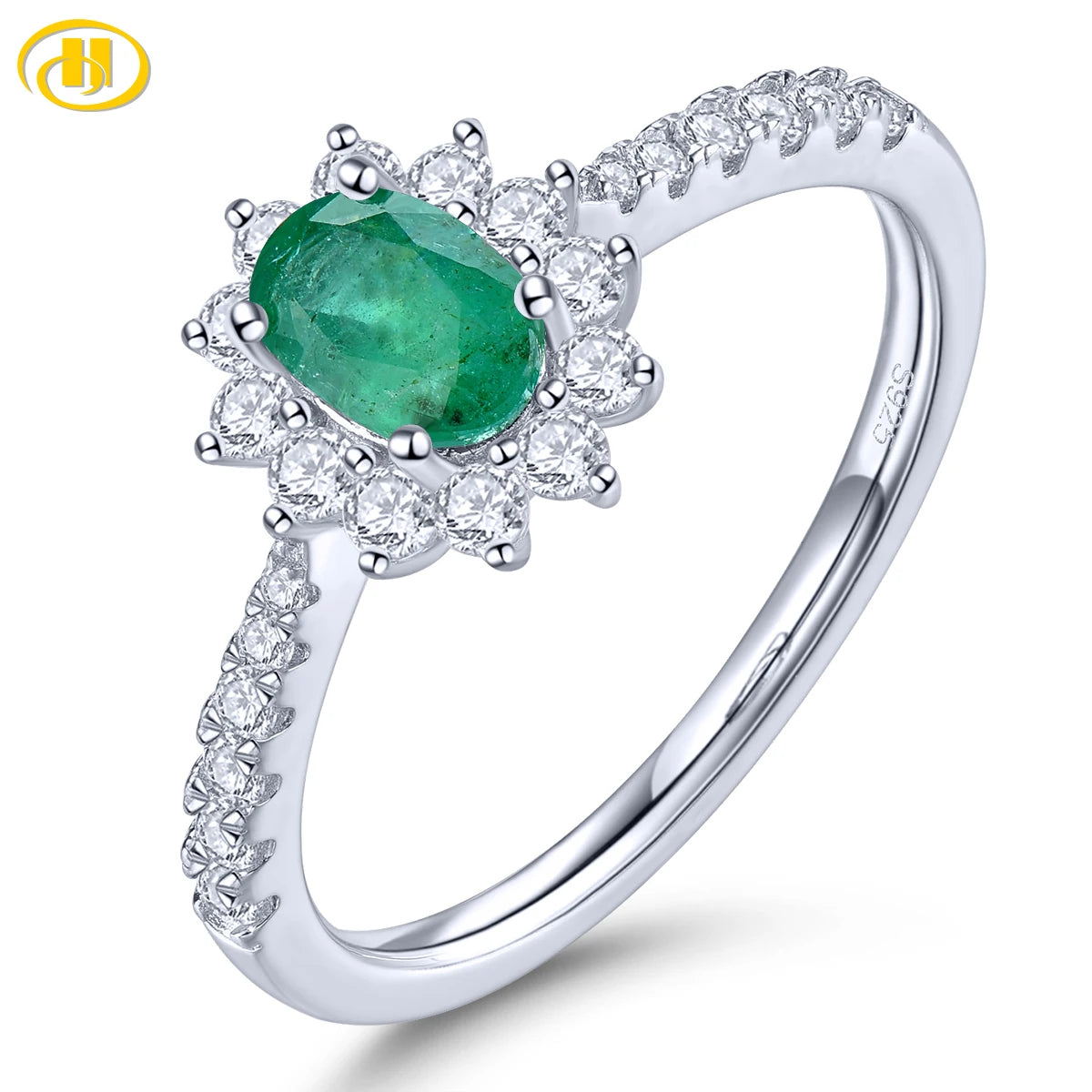 Natural Emerald Precious Gemstone Sterling Silver Rings 0.4 Carats Genuine Gemstone Women Classic Exquisite Style Fine Jewelrys