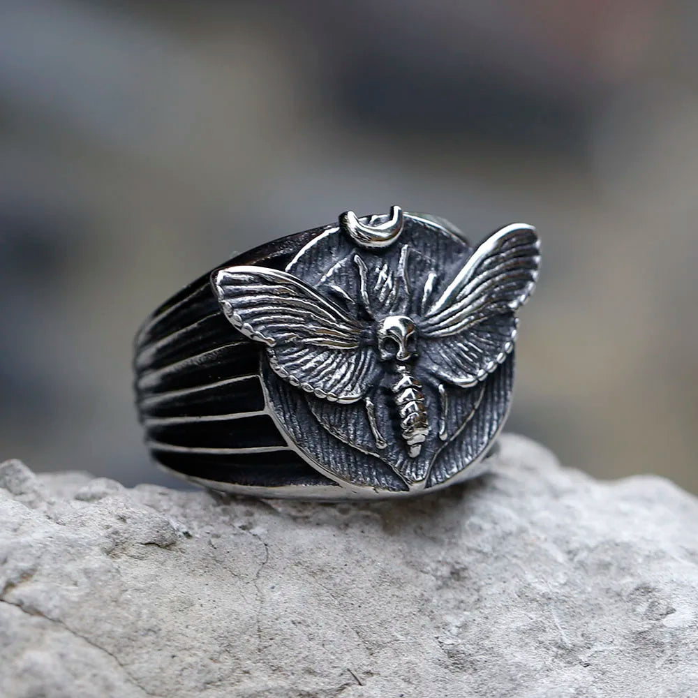 NEW Men's 316L stainless-steel ringsDeath's Head Skull Moth Luxury Butterfly Rings punk Jewelry Gifts free shipping