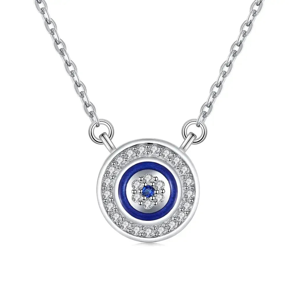 KALETINE 925 Sterling Silver Necklace Women Luck Blue Evil Eye Charm CZ Pendant Long Chain Necklaces Turkish Mens Jewelry Choker White Gold Color