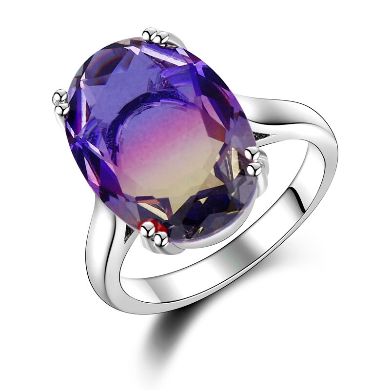 Fashion Big Oval AAAAA Zircon Rainbow Gemstone 13*18 Multicolor Tourmaline Wedding Ring Bridal Jewelry Engagement Party Gift