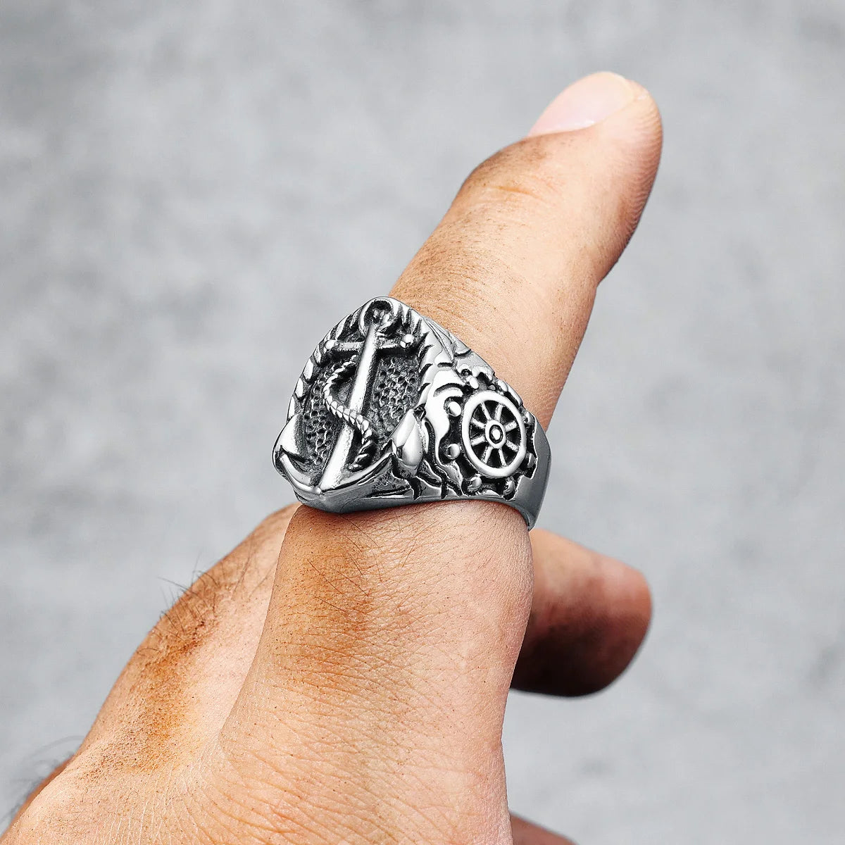 Retro Anchor Ring 316L Stainless Steel Men Rings Navigator Ocean Captain Rudder Rock for Biker Male Boyfriend Jewelry Best Gift