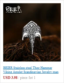 BEIER Stainless steel Thor Hammer Viking Amulet Viking Raven Ring Scandinavian Jewelry man Ring BR8-296