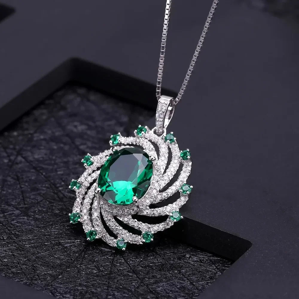 GEM'S BALLET Huge Luxury Nano Emerald Pendant 925 Sterling Silver Vintage Sapphire Pendant Necklace For Women Gift Fine Jewelry