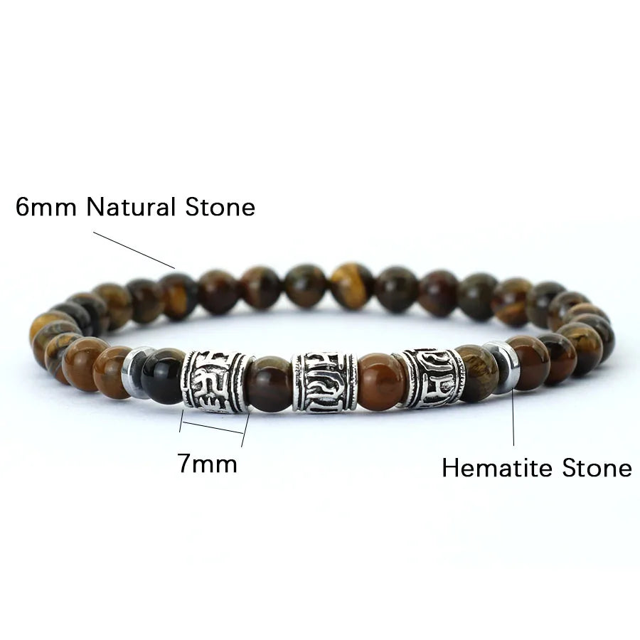 Noter Mantra Bracelet For Men 6mm Howlite Lava Tiger Eyes Beads Braslet Viking Accessories Pulseras Para Hombre Tibet Braclet
