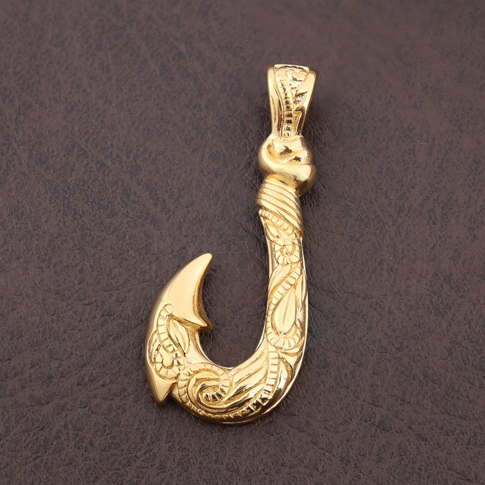 Classic Men's Fish Hook Pendant Stainless Steel Vintage Maui Magic Hook Necklace Fashion Punk Pirate Anchor Jewelry Accessories