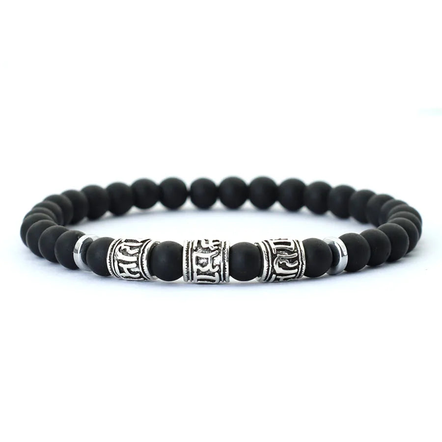 Noter Mantra Bracelet For Men 6mm Howlite Lava Tiger Eyes Beads Braslet Viking Accessories Pulseras Para Hombre Tibet Braclet