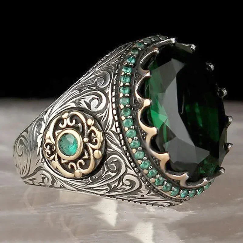 New Retro Handmade Turkish Rings for Men Vintage Double Swords Black Zircon Rings Punk 2024 Trendy Islamic Religious Muslim