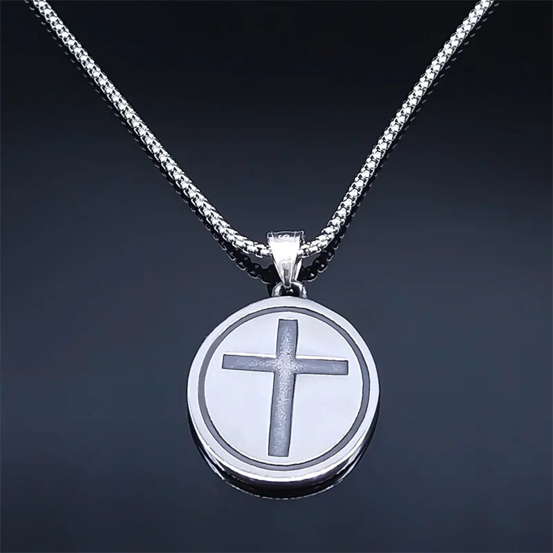 Saint Christopher Protect Us Cross Medal Necklace Stainless Steel Archangel Saints Protection Amulet Necklaces Jewelry NZZ303S05