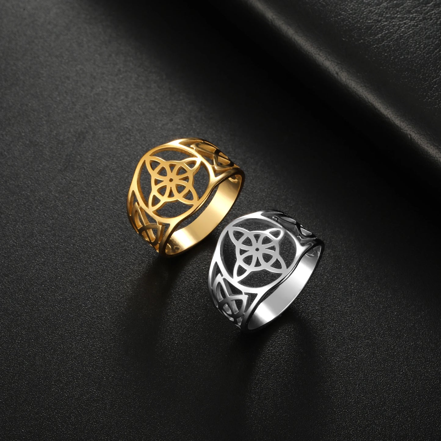 LIKGREAT Witch Knot Ring for Women Men Hollow Stainless Steel Finger Rings Celtic Vintage Amulet Protection Couple Jewelry Gifts