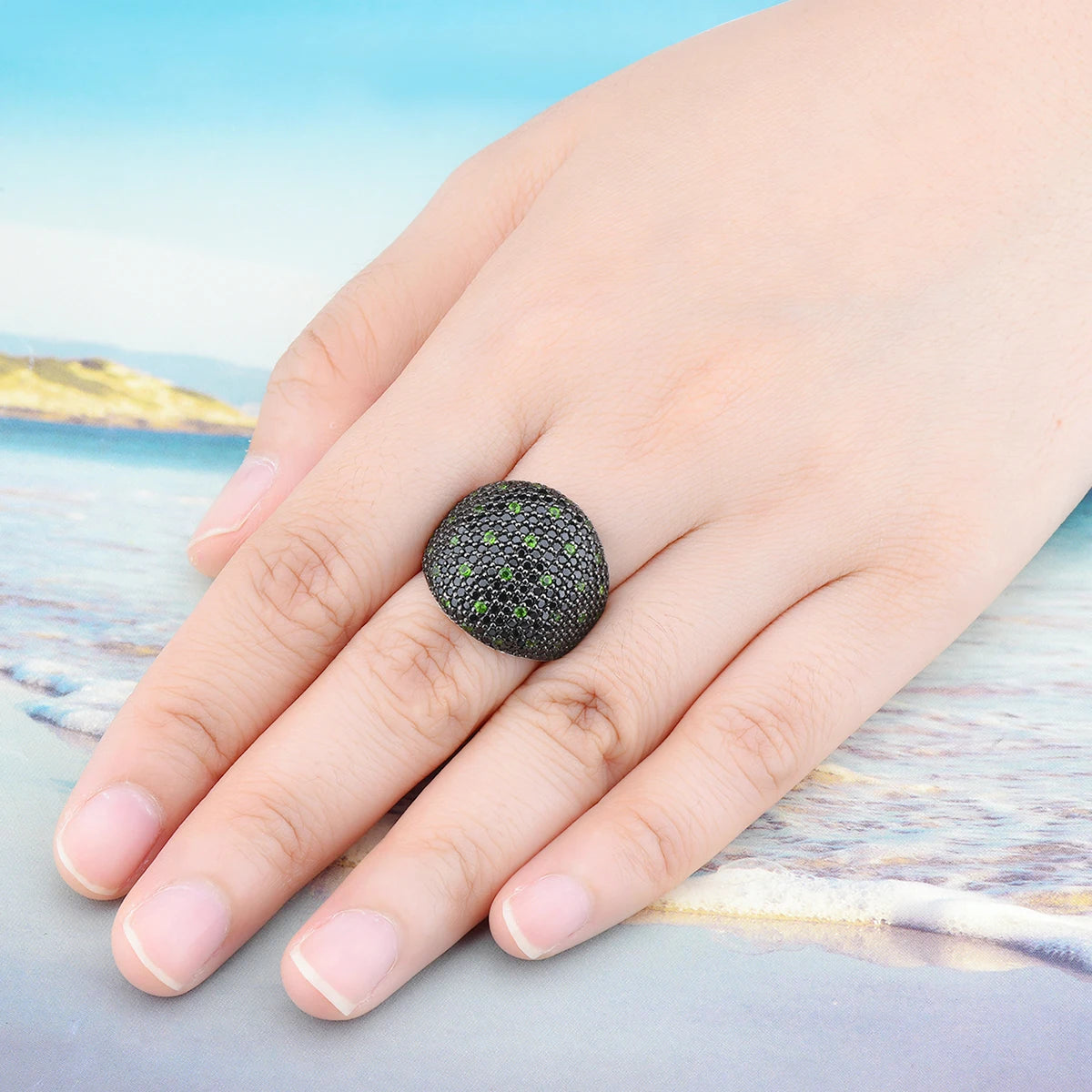 Natural Black Spinel Diopside Solid Silver Rings 3.6 Carats Genuine Gemstone Unisex Design Classic Style Birthday Party Gifts