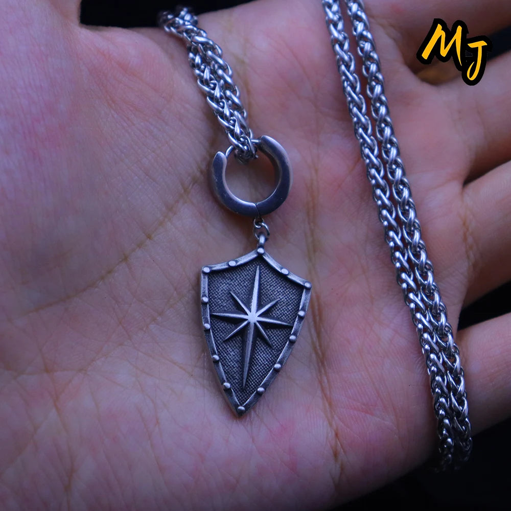 Vintage Skull Shield Pendant Necklace Stainless Steel Charms Punk Amulet North Star Necklace Jewelry Gift  Mainland China