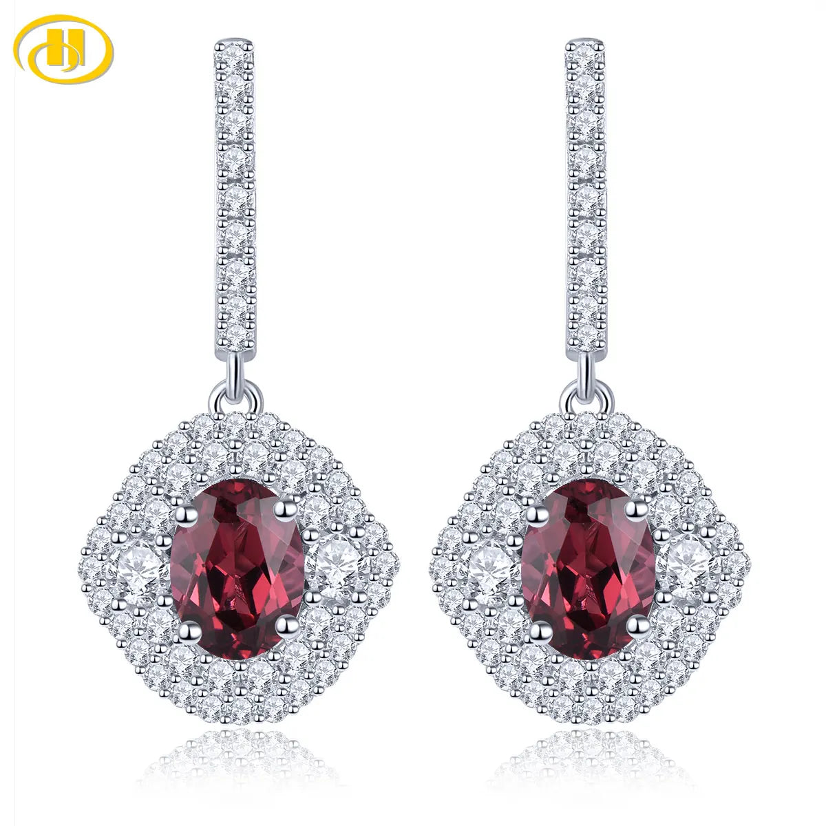 Natural Rhodolite Garnet Solid Sterling Silver Drop Earring 1.9 Carats Genuine Rose Garnet Romantic Classic Fine Jewelry Gifts