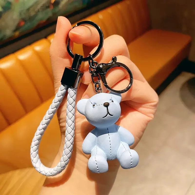 Cartoon doll bear keychain Brown Bear Couples Gift Key Chain Animal Doll Key Ring Weave Car Decoration Pendant