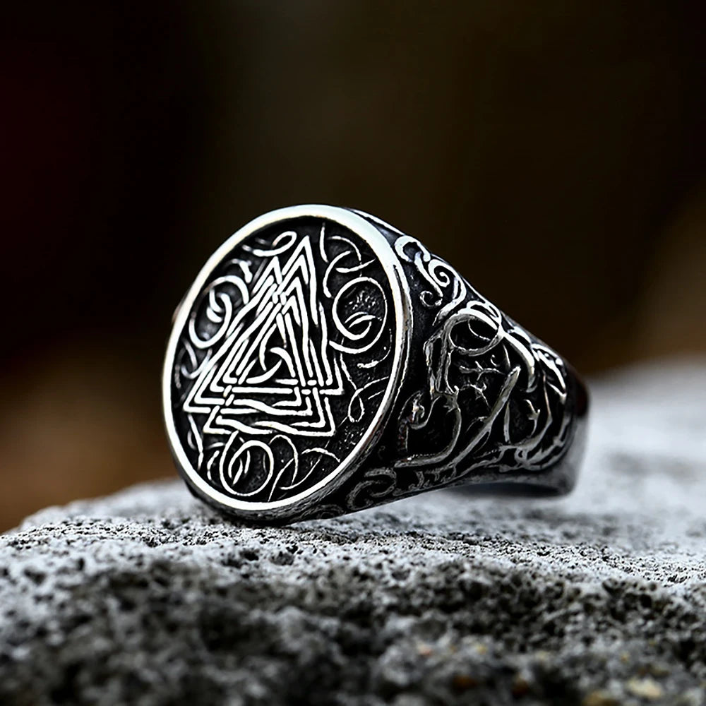 Vintage 316L Stainless Steel Viking Valknut Rings For Men Women Nordic Odin's Amulet Ring Fashion Jewelry Gifts Dropshipping