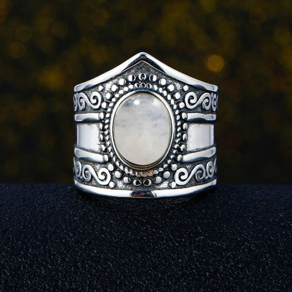 Round Oval Big Natural Moonstones Rings Women's 925 Sterling Silver Rings Gifts Vintage Fine Jewelry R195MS-5