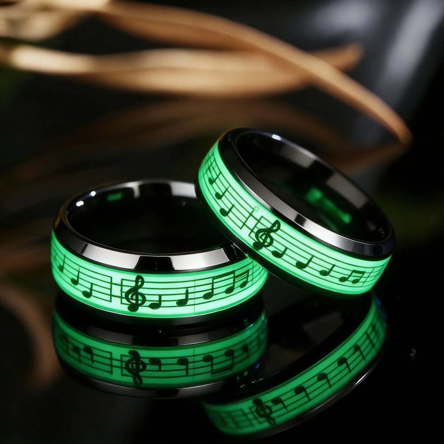Stainless Steel Ring, Glowing In Dark Luminous Rings, Music Stave Pattern Rings for Men Women, Fashion Wedding Bands Jewelry