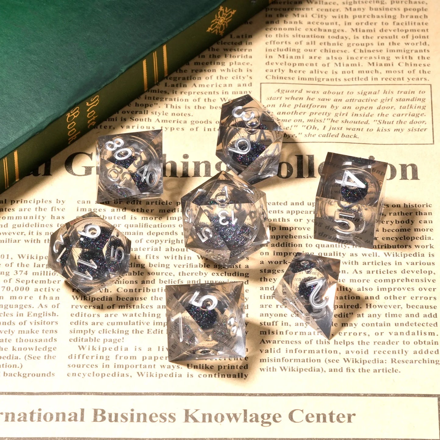 1-7pcs Quick Sand Series DND Solid Resin Dice Set Gold Word Multi-sided Polyhedral Dice for D&D Game COC Role Playing RPG D6~D20 7pcs Black Sliver